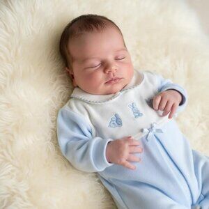 Embroidered Bunny Cotton Footie with Peter Pan Collar Made in Portugal 1 Month